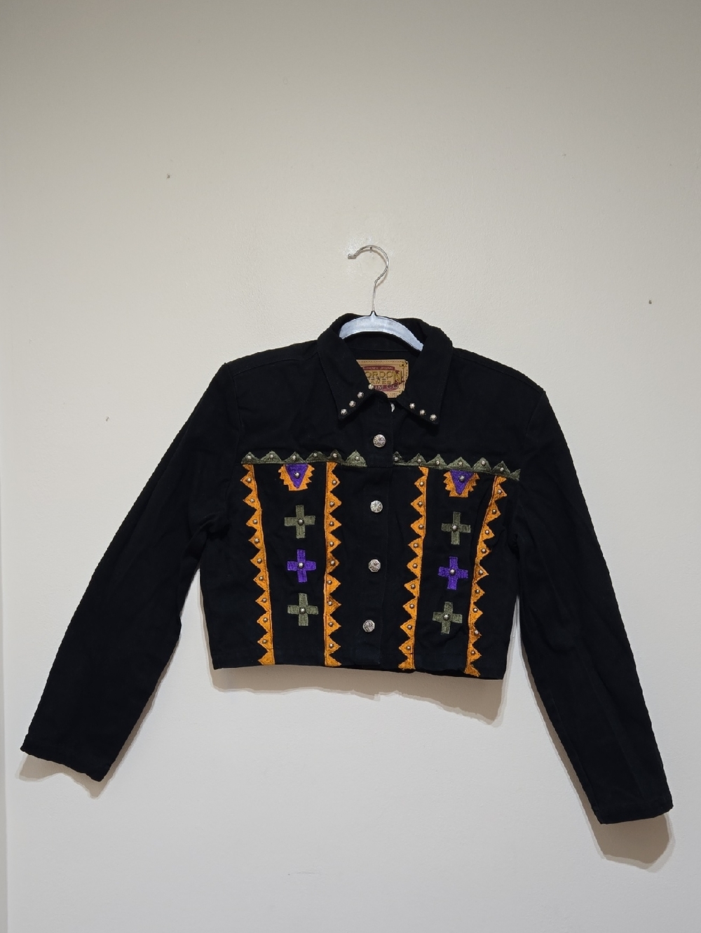 Gordon James Denim Co. Vintage  Black Embellished Cropped Jacket - Women's